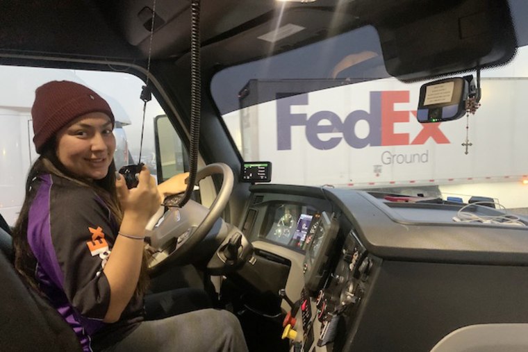 Image: Tracy Barajas of Corona, Calif., has been driving trucks for three years.