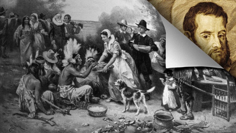 Un dibujo del primer Día de Acción de Gracias que esconde una fotografía de Pedro Menéndez de Avilés, colonizador español en la Florida y quien celebró cenas similares años antes de lo que se considera el inicio del Thanksgiving.