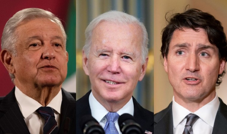 De izquierda a derecha: el presidente de México, Andrés Manuel López Obrador, el presidente del EE.UU., Joe Biden, y el presidente de Canadá, Justin Trudeau.