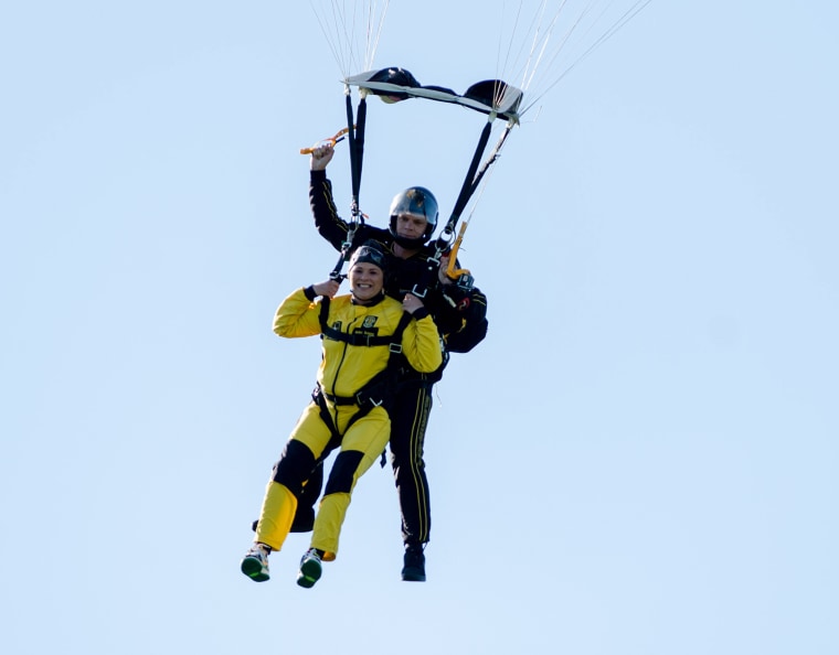 Jenna's biggest leap of them all was from an airplane at 10,000 feet earlier this year.