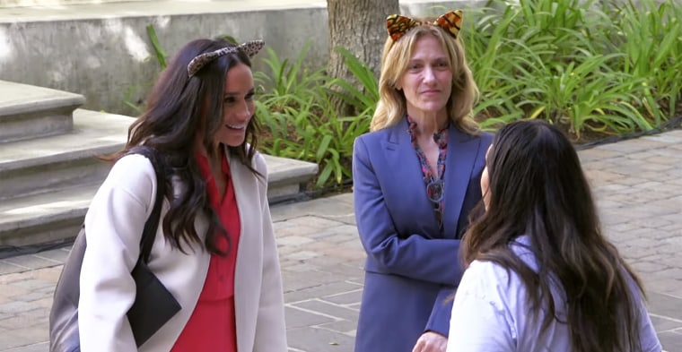 Meghan, Duchess of Sussex, sports cat ears during a prank segment on "The Ellen DeGeneres Show."