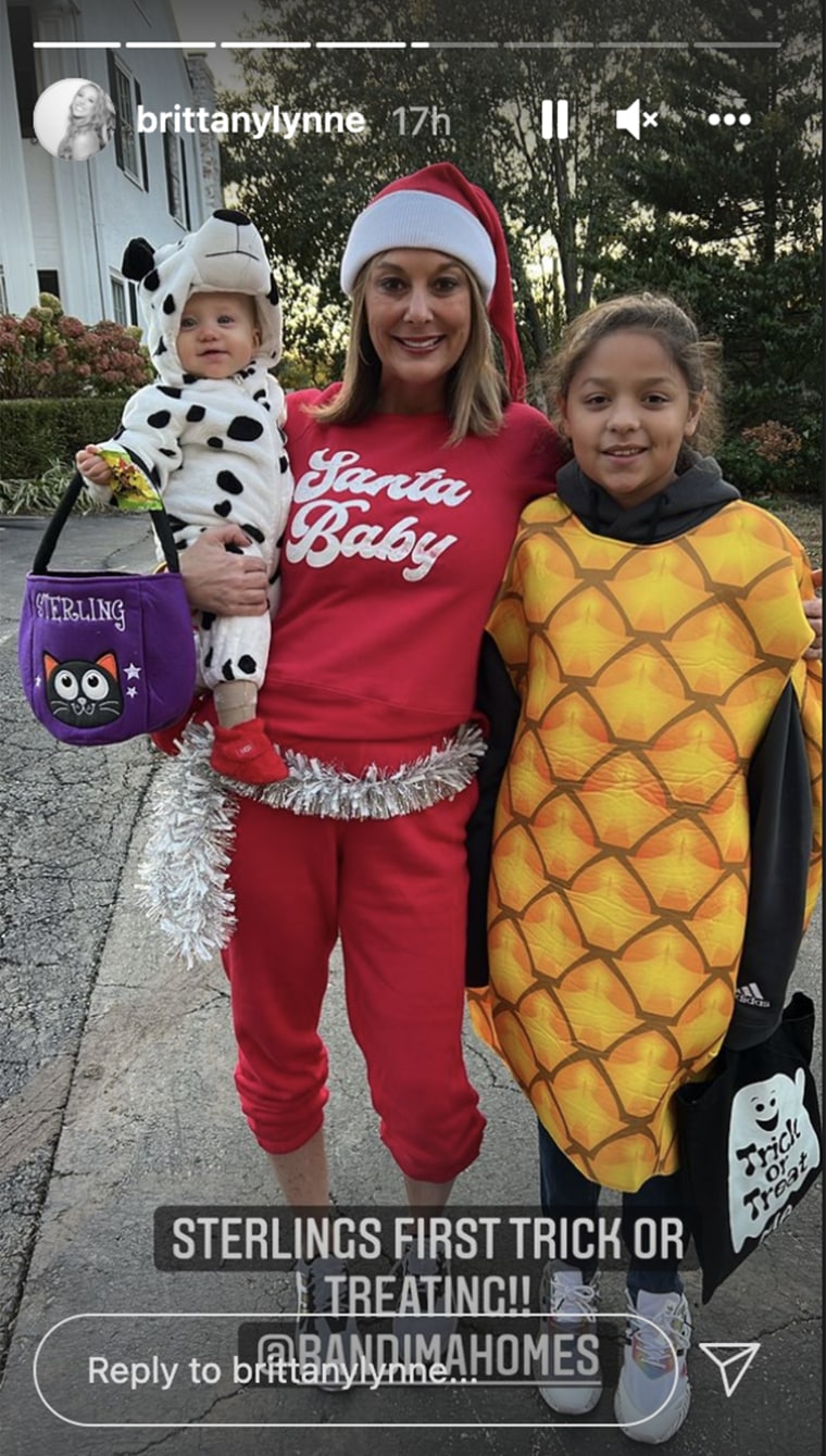 Mahomes' mother, Randi Mahomes, poses with Sterling and another family member on Halloween in an image Matthews shared in her Instagram stories. 