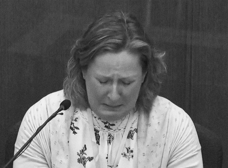 In this screen grab, former Brooklyn Center Police Officer Kim Potter becomes emotional as she testifies in court, Friday, December 17 at the Hennepin County Courthouse in Minneapolis, Minnesota.