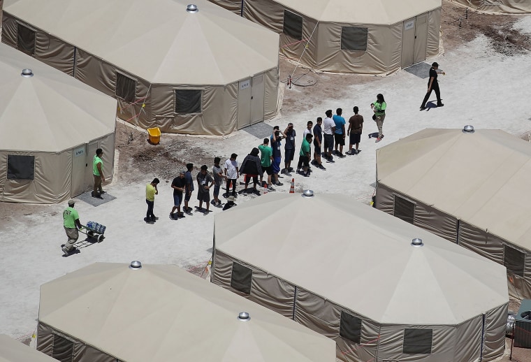 Image: Immigrant children separated from their parents at a tent encampment built near the Tornillo Port of Entry on June 19, 2018 in Tornillo, Texas.