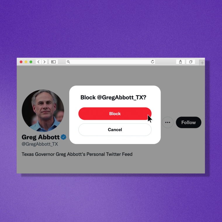 Photo Illustration: Blocking Gov. Greg Abbott on Twitter