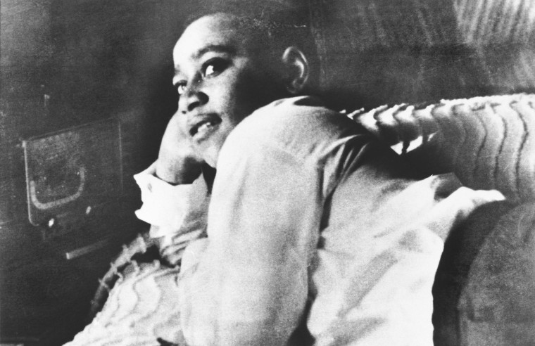 Portrait of Emmet Till lying in his bed. Till was a 14-year-old African American boy from Chicago who was murdered by white men in Leflore County in Mississippi because he allegedly whistled at a white woman.