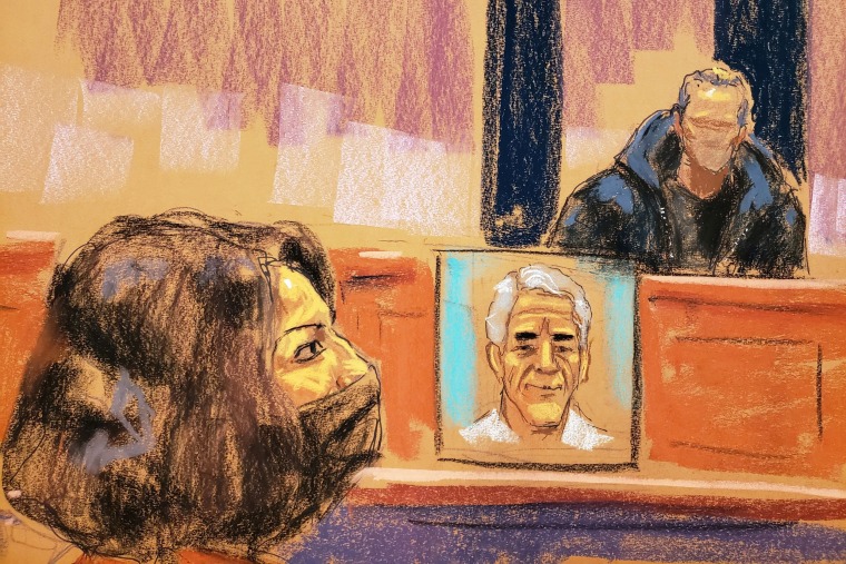 Witness "Shawn" testifies as an image of Jeffrey Epstein is displayed during the trial of Ghislaine Maxwell, the Jeffrey Epstein associate accused of sex trafficking, in New York City on Dec. 8, 2021.