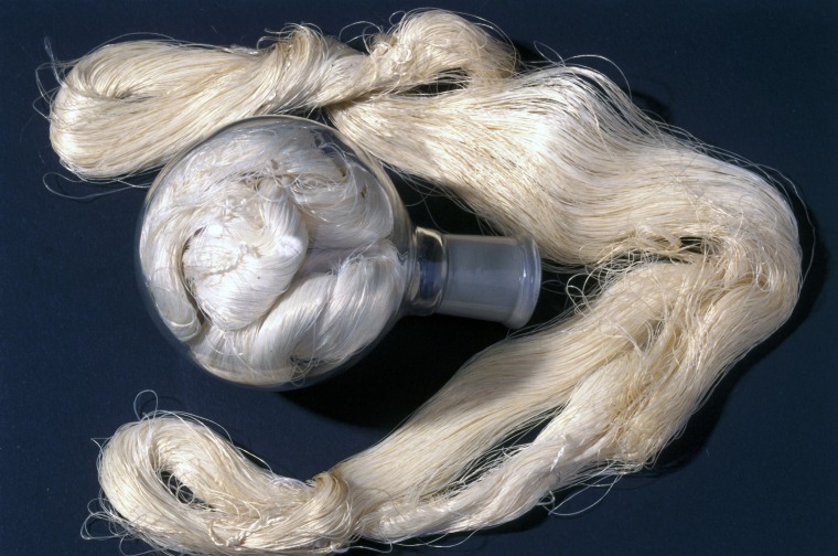 A sample of viscose rayon, artificial silk, made in 1898, at the Science Museum in London.