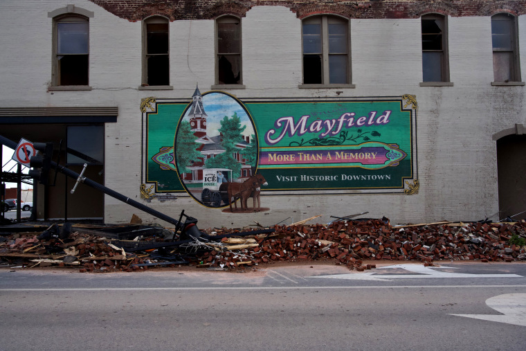 Image: Damage from a tornado in downtown Mayfield, Ky., on Saturday.