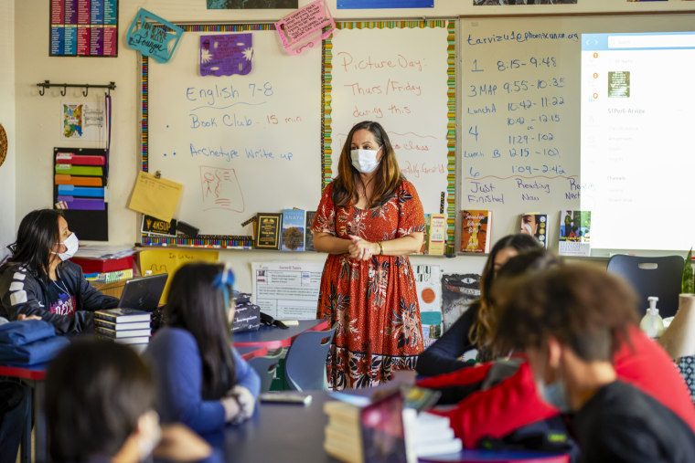 Therese Arvisu, an English teacher in the Phoenix Union High School district, leads a Chicano literature class she developed with fellow teachers.