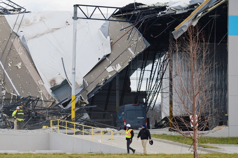 Image: Tornado Hits Amazon Warehouse In Edwardsville, Illinois