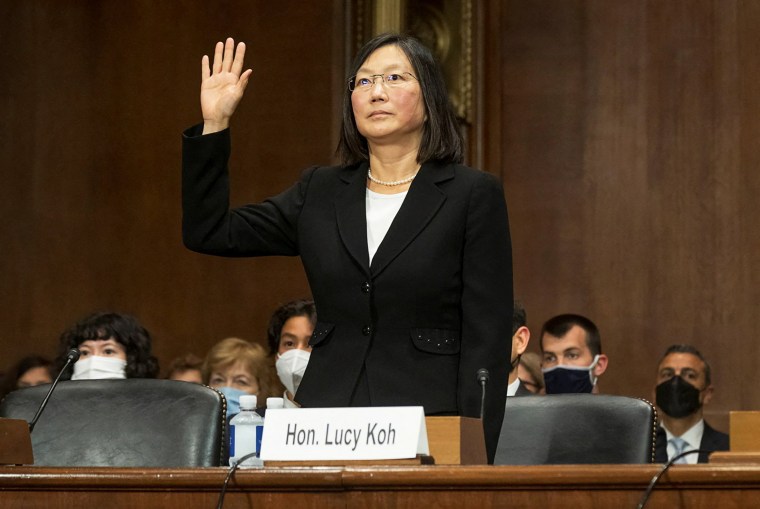 Lucy Koh, a nominee to the 9th U.S. Circuit Court of Appeals, testifies before a Senate Judiciary Committee hearing on Capitol Hill on Oct. 6, 2021.