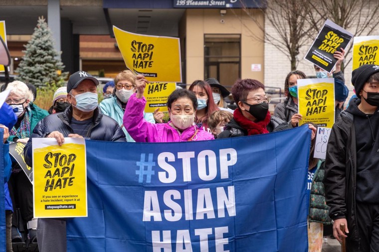 A "Stop Asian Hate" rally in Malden, Mass., on Dec. 12, 2021.