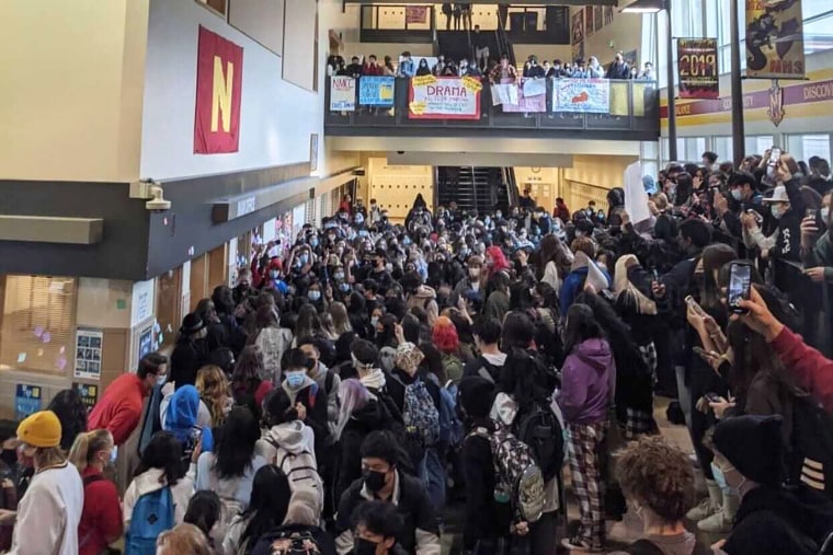 Image: Students protest at Newport High School, in Bellevue, Wash., on Nov 19, 2021.