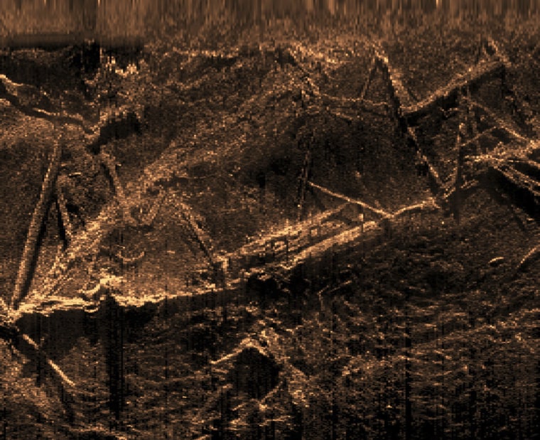 This sonar image created by SEARCH Inc. and released by the Alabama Historical Commission shows the remains of the Clotilda, the last known U.S. ship involved in the trans-Atlantic slave trade.