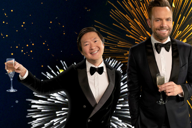 Ken Jeong and Joel McHale appear in a promotional shot for Fox Toast and Roast New Year's Eve 2021. 