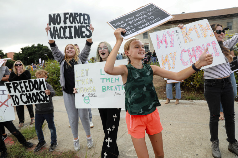 Anti-Vaccination Demonstrators Protest During The San Diego Unified Board Of Education's Meeting Vote On Vax Mandates