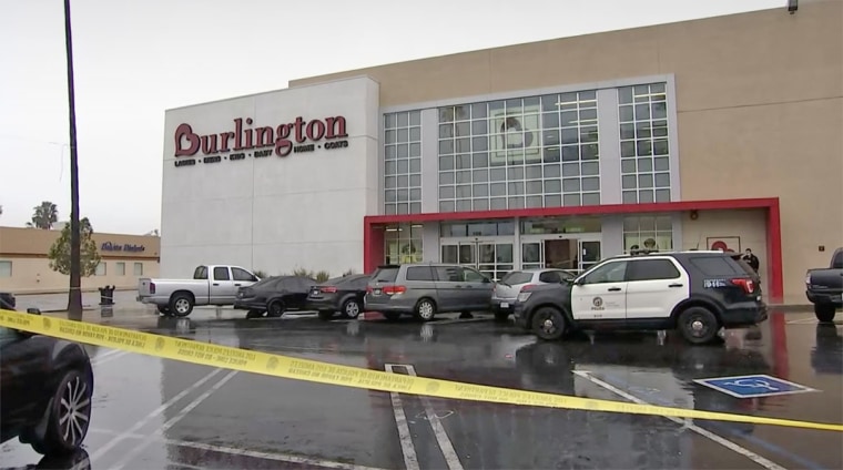 Police at the scene of a fatal shooting at a Burlington store in the North Hollywood neighborhood of Los Angeles on Thursday.