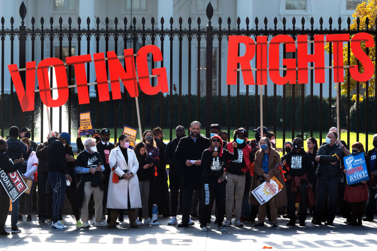 Demonstrators demanding voting rights protest in front of the White House on Nov. 17, 2021.