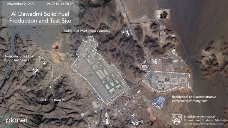 Satellite images from commercial imaging company Planet show the test site in Saudi Arabia on Nov. 2, 2021. 