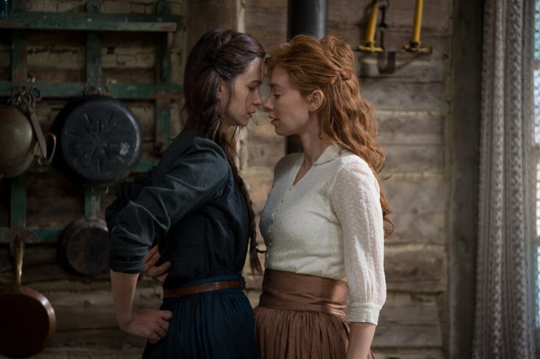 Katherine Waterston, left, and Vanessa Kirby in “The World to Come.” 