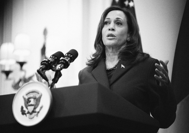 US Vice President Kamala Harris gives a press conference in Paris on November 12.