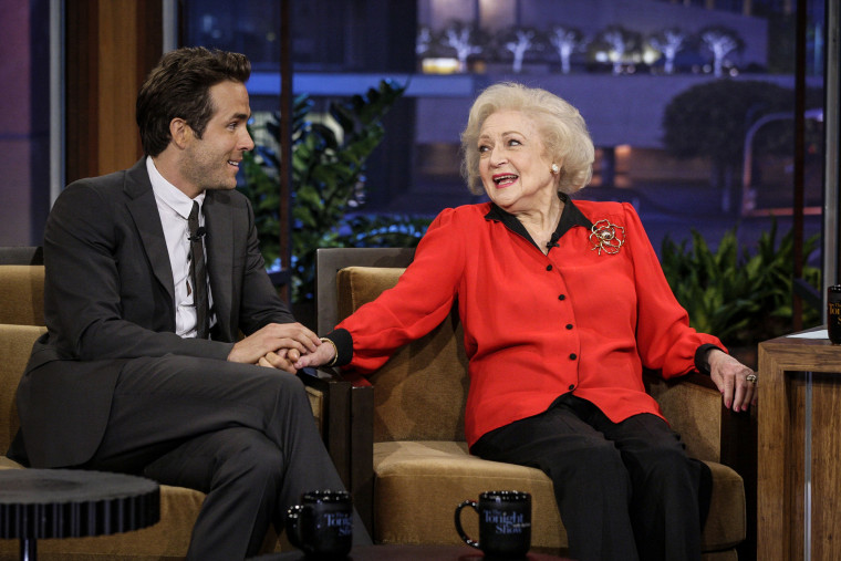 Image: Actor Ryan Reynolds and actress Betty White during an interview on "The Tonight Show with Jay Leno" on Sept. 22, 2010.