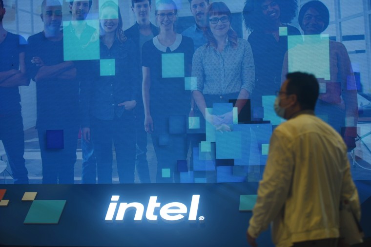 The Intel booth at a trade expo in Hangzhou, China, in October. The U.S. chipmaker apologized on Thursday after it faced backlash in China for asking suppliers to avoid sourcing goods from the Xinjiang region, where authorities are accused of widespread abuses.