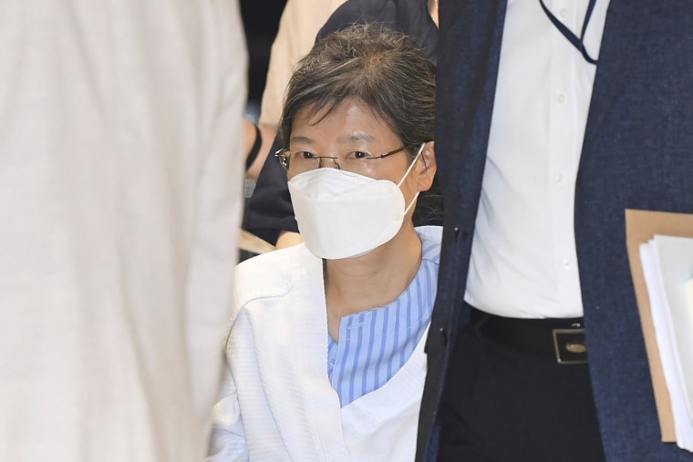 Former South Korean President Park Geun-hye at a hospital in Seoul on July 20, 2021. President Moon Jae-in said Friday that Park, 69, who is serving a lengthy prison term on corruption charges, was being pardoned in part because of her deteriorating health.