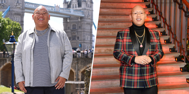 Jacob Batalon attends the "Spider-Man: Far From Home" London photo call in June 2019 (left), while he poses during a photo call for "Spider-Man: No Way Home" on Dec. 5, 2021 in London (right).