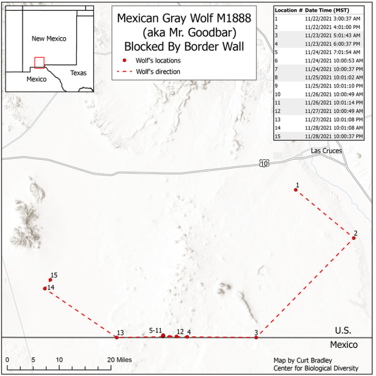 Un mapa que muestra el recorrido de Mr. Goodbar en su intento por cruzar la frontera hacia México.