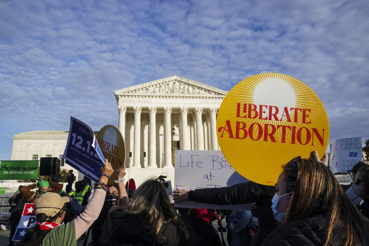 Women's March "Hold The Line For Abortion Justice" At The Supreme Court During Jackson Women's Health Organization v. Dobbs Hearing