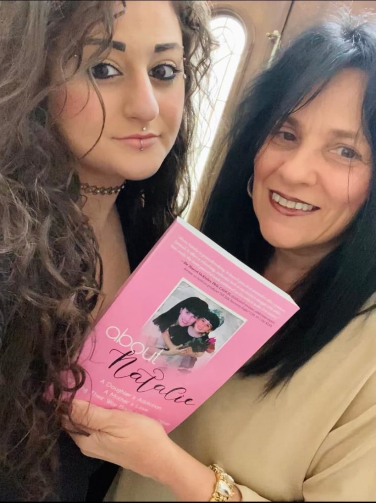 Naman and her daughter with Naman's latest book, a memoir that chronicles her daughter's addiction and recovery.