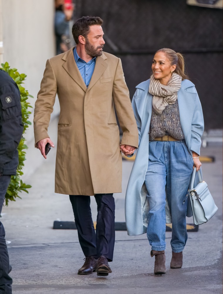 Ben Affleck and Jennifer Lopez are seen at "Jimmy Kimmel Live" on December 15, 2021 in Los Angeles, California.