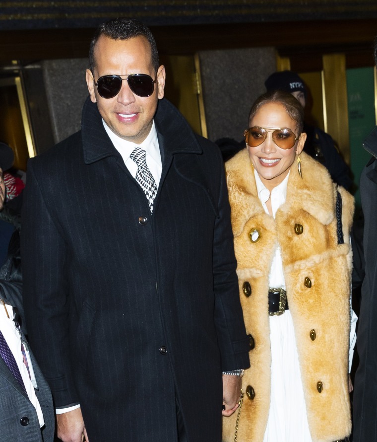 Alex Rodriguez and Jennifer Lopez depart NBC studios on December 05, 2019 in New York City. 