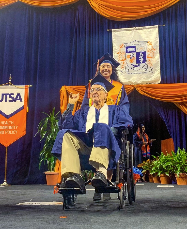 Salazar and Neira at graduation. "He and I would sometimes eat together in the cafeteria. We would study side by side," she said.