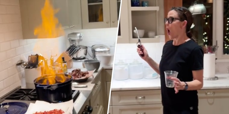 Jennifer Garner was more than a little alarmed when flames shot up from her pot of stew.