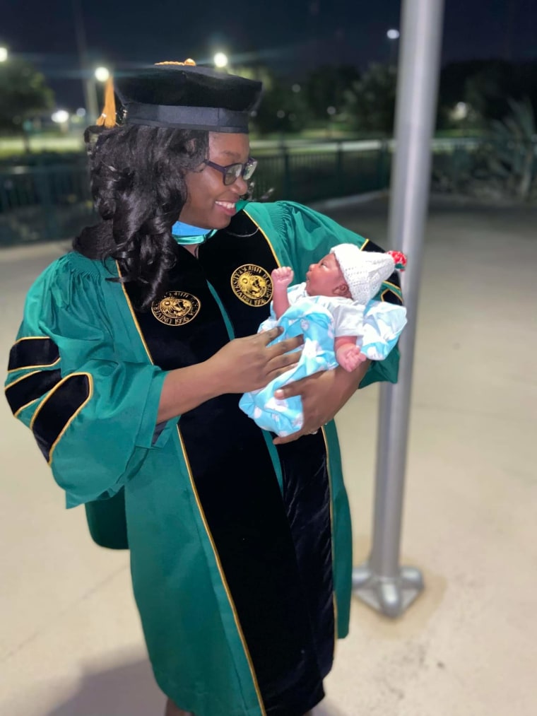 Queshonda Kudaisi didn't know if she would finally receive her PhD after contracting Covid-19 while pregnant. Thankfully, she made it to graduation with her healthy baby girl in her arms.