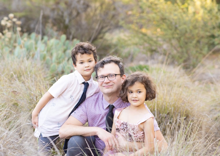 Clark and Chloe Hay with their dad, Brendan Hay.