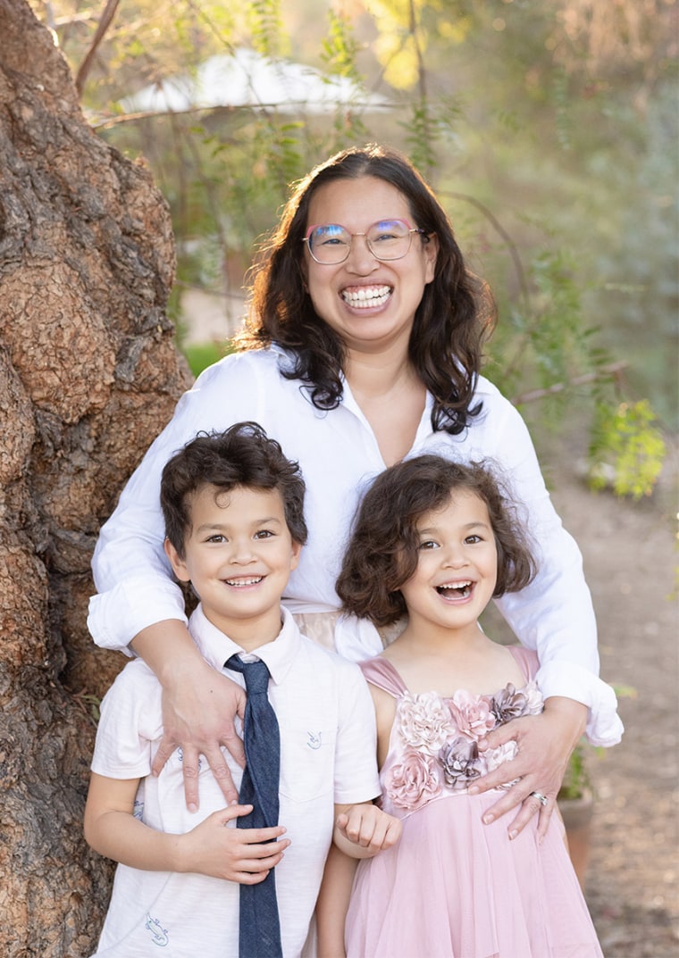 Writer Jennifer Chen with her children, Clark and Chloe Hay.