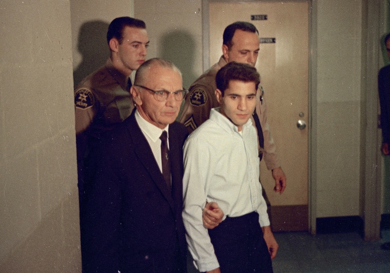 Image: Sirhan Bishara Sirhan, right, accused assassin of Sen. Robert F. Kennedy, with his attorney Russell E. Parsons, June 1968.