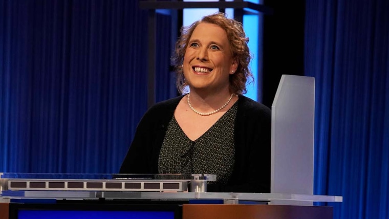 "Jeopardy!" champion Amy Schneider competes on the show in November last year.