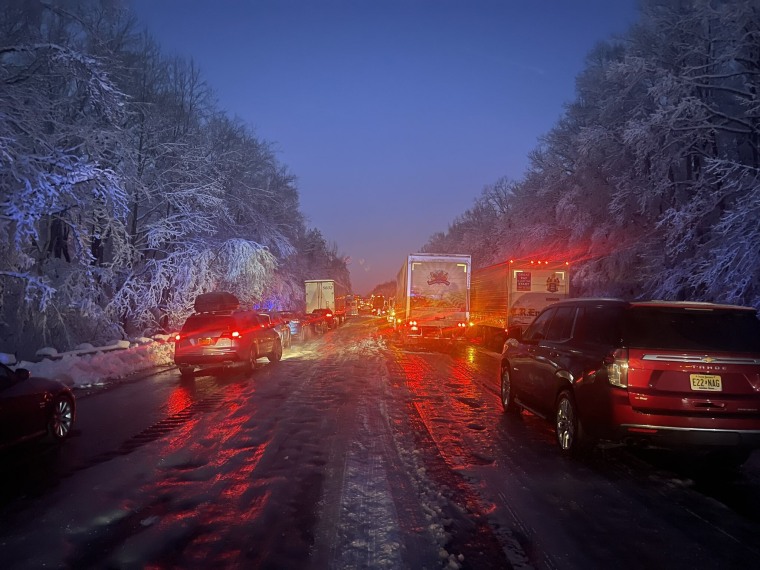 Drivers were stranded for hours on I-95 in Virginia after a winter storm brought travel chaos and power outages.
