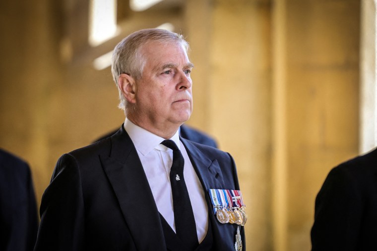 Image: Prince Andrew, Duke of York, during the funeral of Prince Philip in Windsor, England on April 17, 2021.