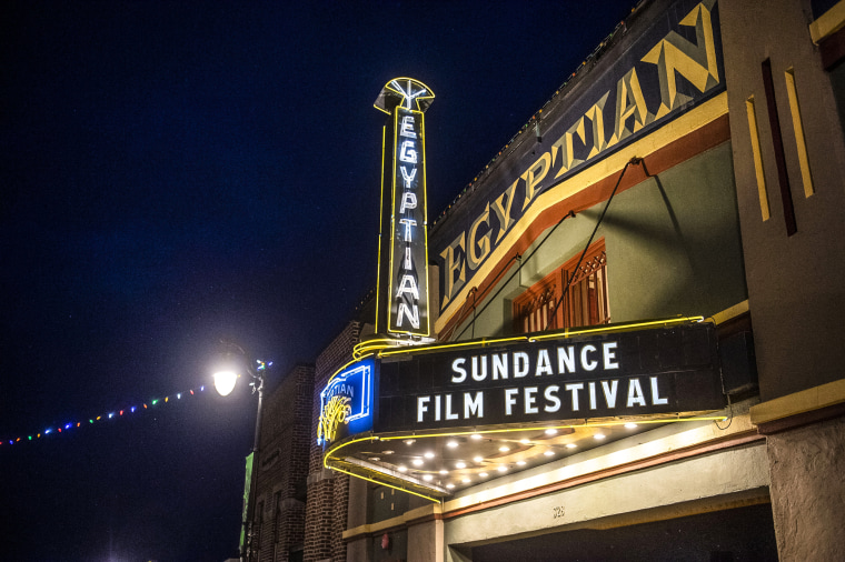 The marquee of the Egyptian Theatre promotes the Sundance Film Festival in Park City, Utah on Jan. 28, 2020.