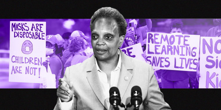 Photo illustration: Chicago mayor Lori Lightfoot battles the city's teachers' union