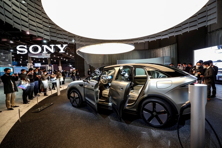 Image: A Sony Vision-S 02 electric vehicle during CES 2022 at the Las Vegas Convention Center on Jan. 5, 2022.