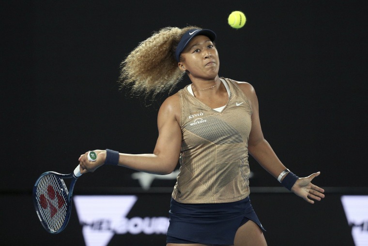 Naomi Osaka of Japan plays a forehand during the singles match against Andrea Petkovic of Germany at Summer Set tennis tournament on Jan. 7, 2022.
