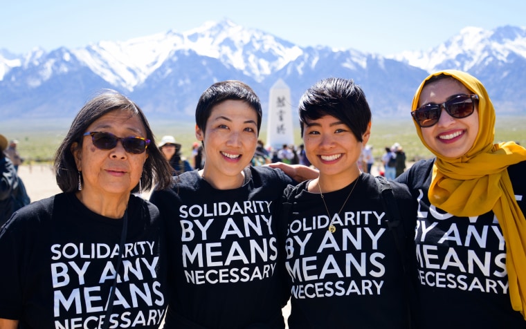 Kathy Masaoka, traci kato-kiriyama, Traci Ishigo and Sahar Pirzada after a poetry performance during "Vigilant Love" Manzanar pilgrimage, on April 29, 2017.