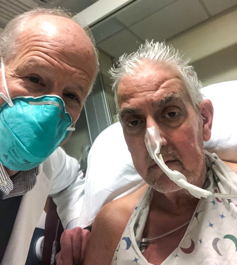 The patient, David Bennett, a Maryland resident, seen here with Dr. Bartley Griffith, is being carefully monitored over the next days and weeks to determine whether the transplant provides lifesaving benefits.